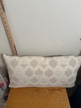 Textured Geometric Lumbar Pillow in Cream and Beige